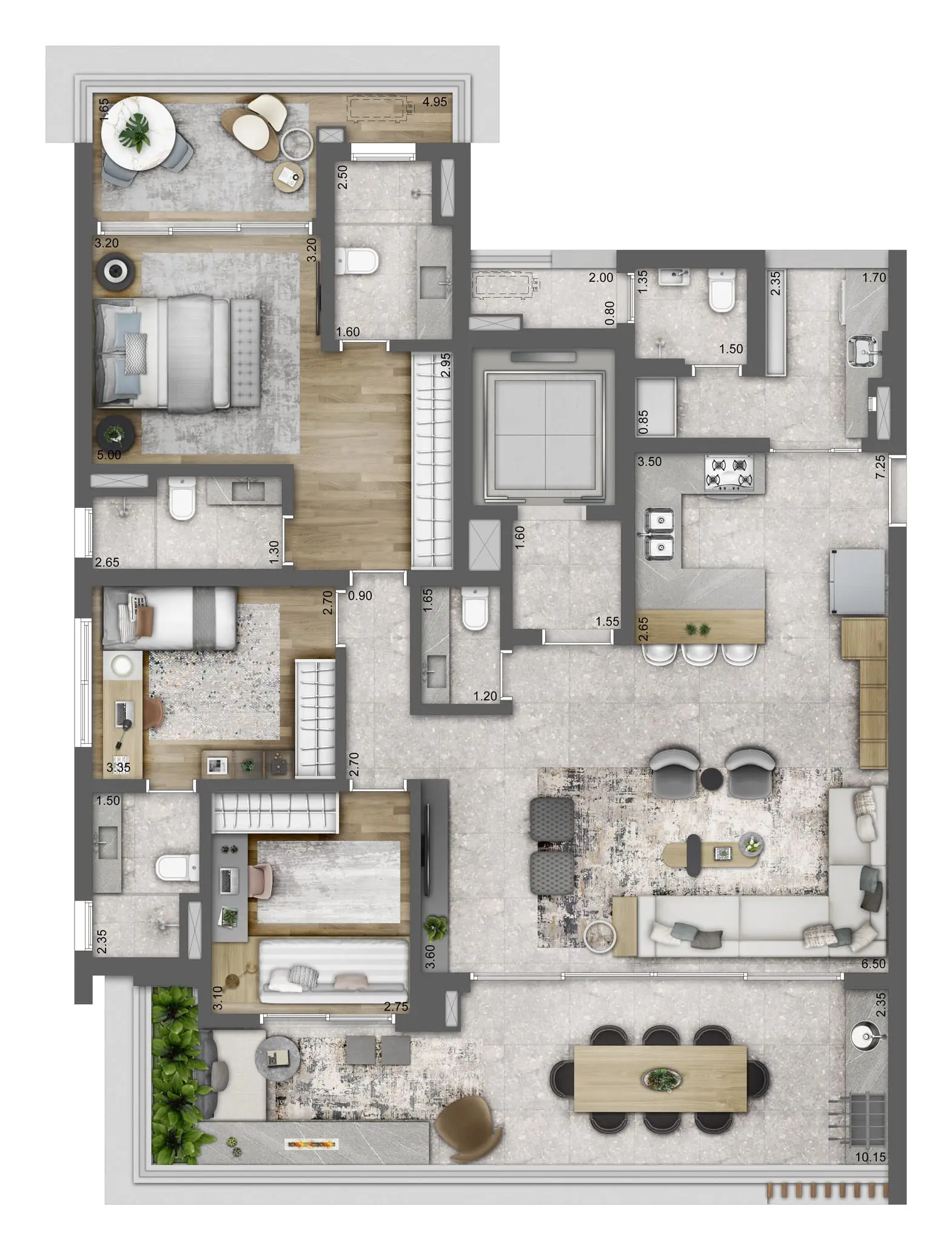 Planta opção — 154 m² · 3 dormitórios (2 suítes) · 2 vagas