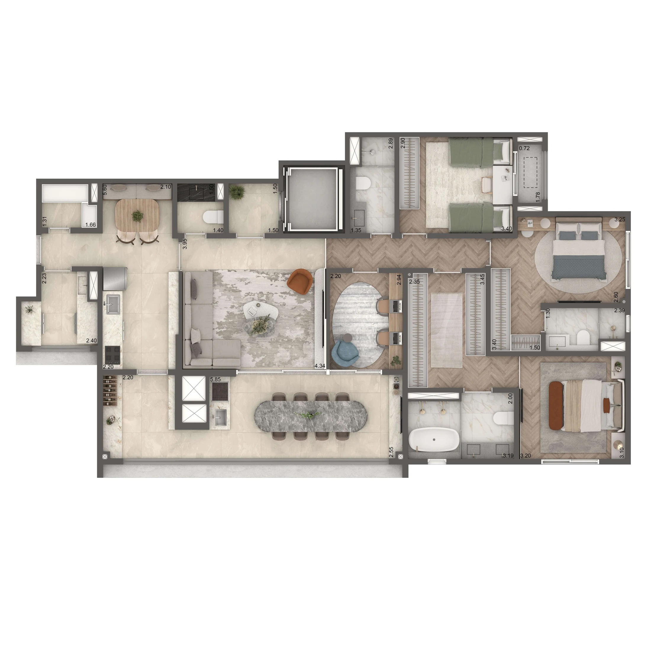 Planta Opção 149m² | 4 dormitórios | Cozinha Fechada e Despensa