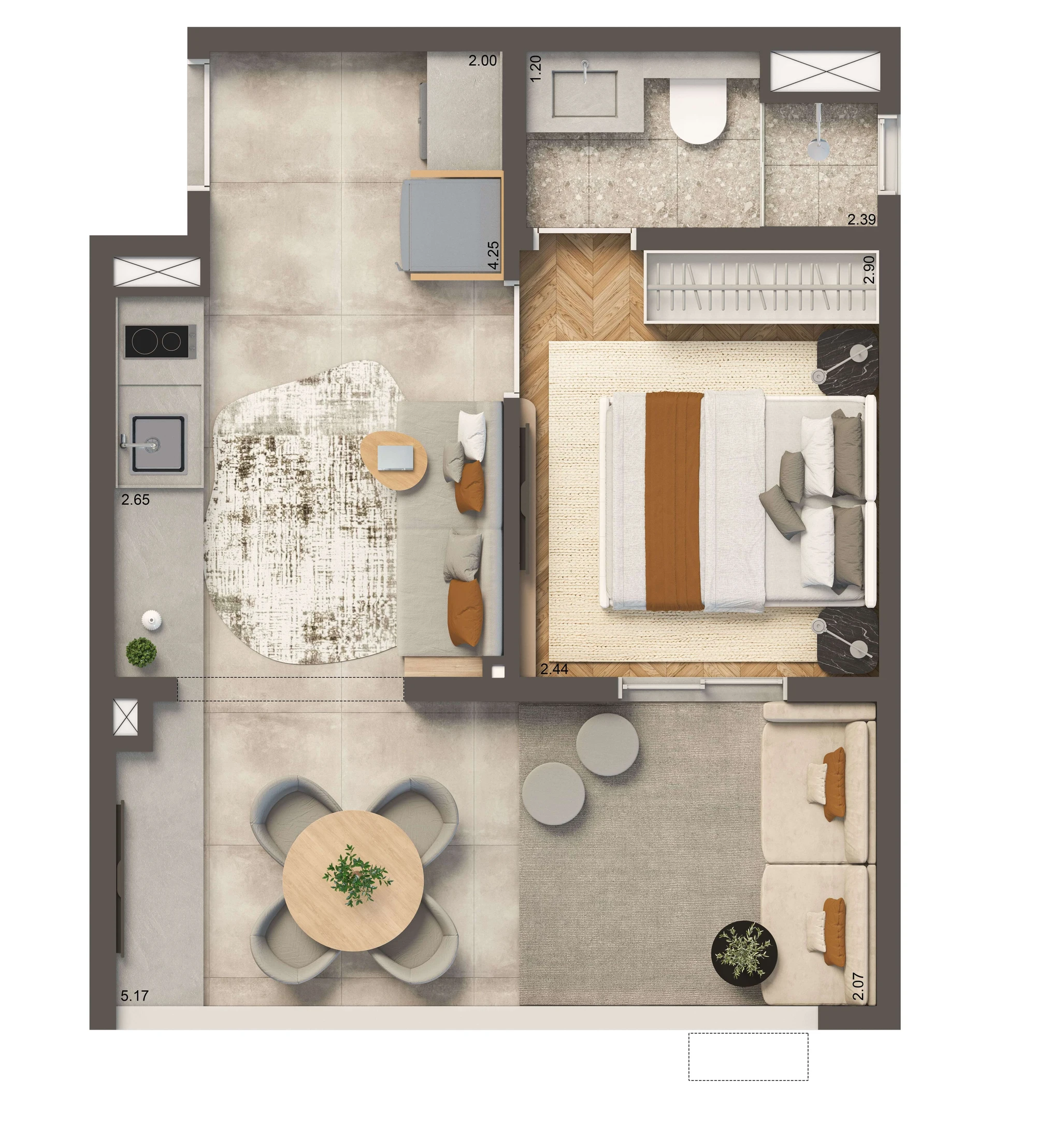 Planta Opção 35m² | 1 dorm.
