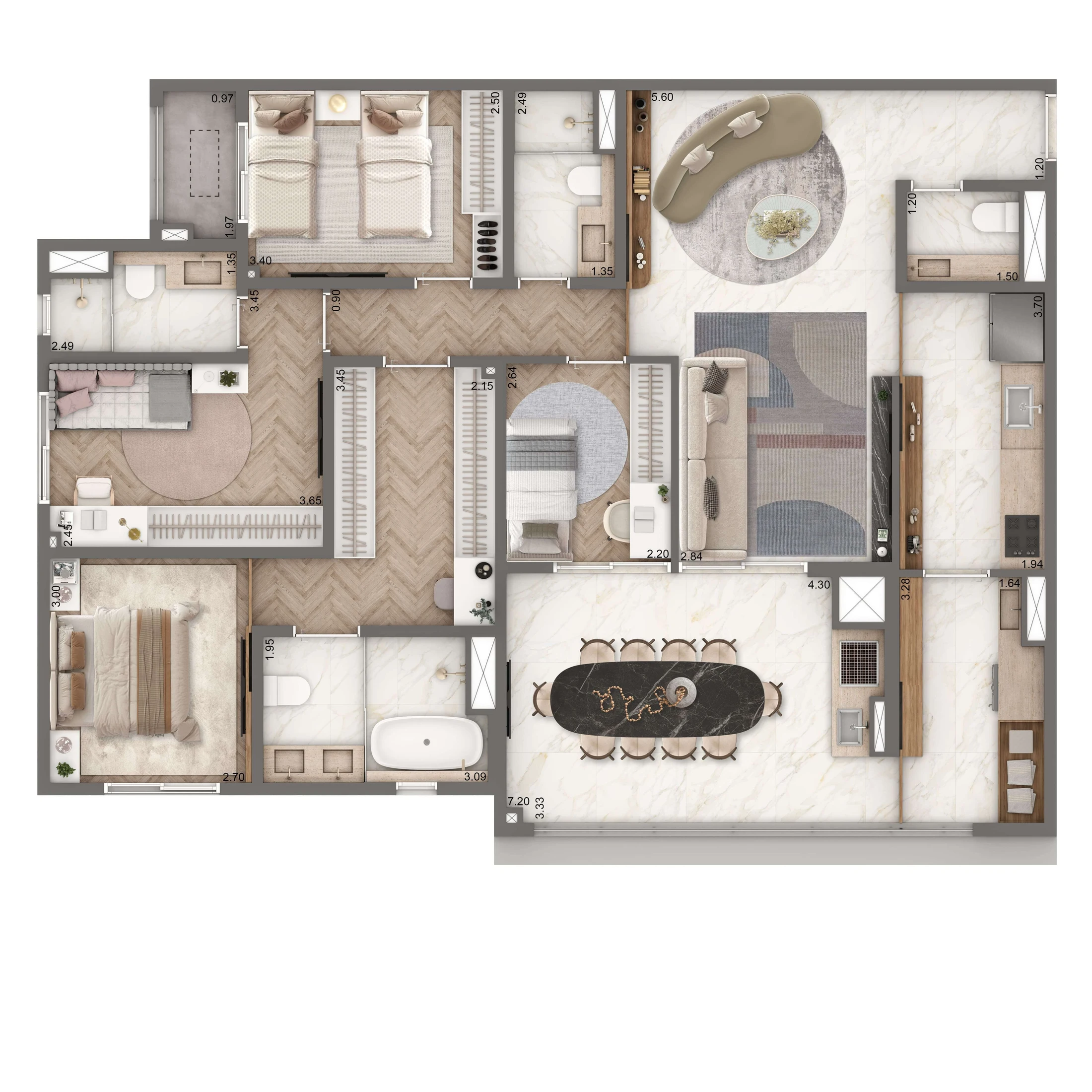 Planta Opção 127m² | 4 dorms. | 2 suítes
