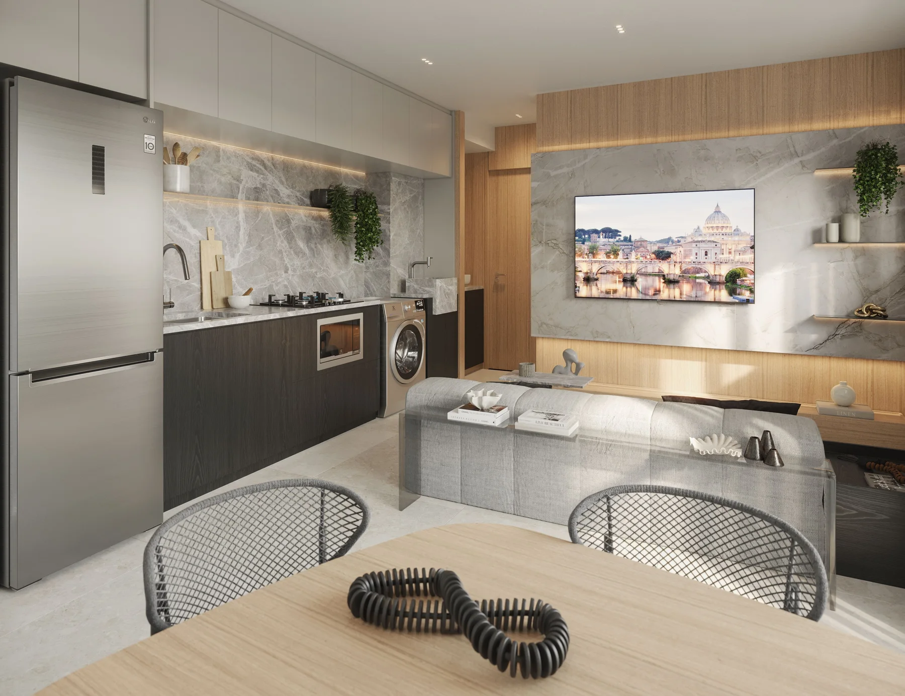 Today Alto da Boa Vista — Perspectiva artística do Living Ampliado do Apartamento de 2 Dorms - 39m²